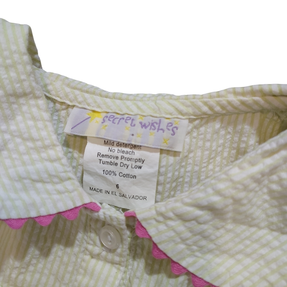 Girl's Smocked Embroidered Crab Seersucker Dress Sleeveless Pink Green Size 6 - Picture 6 of 6